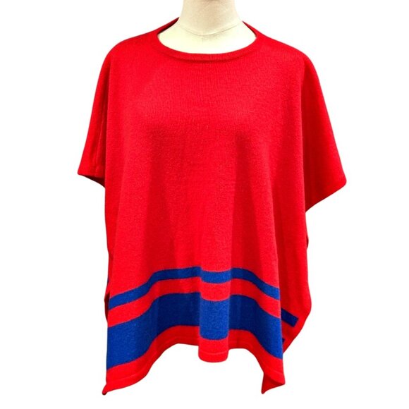 Draper James Womens Sweater Cape Poncho OS One Size Red Blue Wool Blend Nautical - Picture 1 of 11